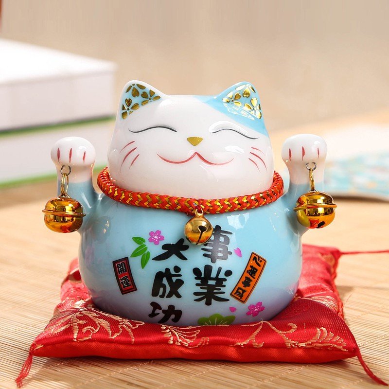 小号猫摆件 现代简约可爱陶瓷存钱罐 创意车载办公桌家居饰品 三维工匠 4.5寸新款黑色_325