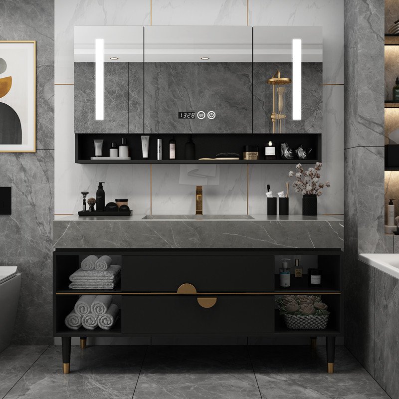 盆洗漱台轻奢简约现代岩板浴室柜组合 140cm主柜 普通镜柜 岩板台面