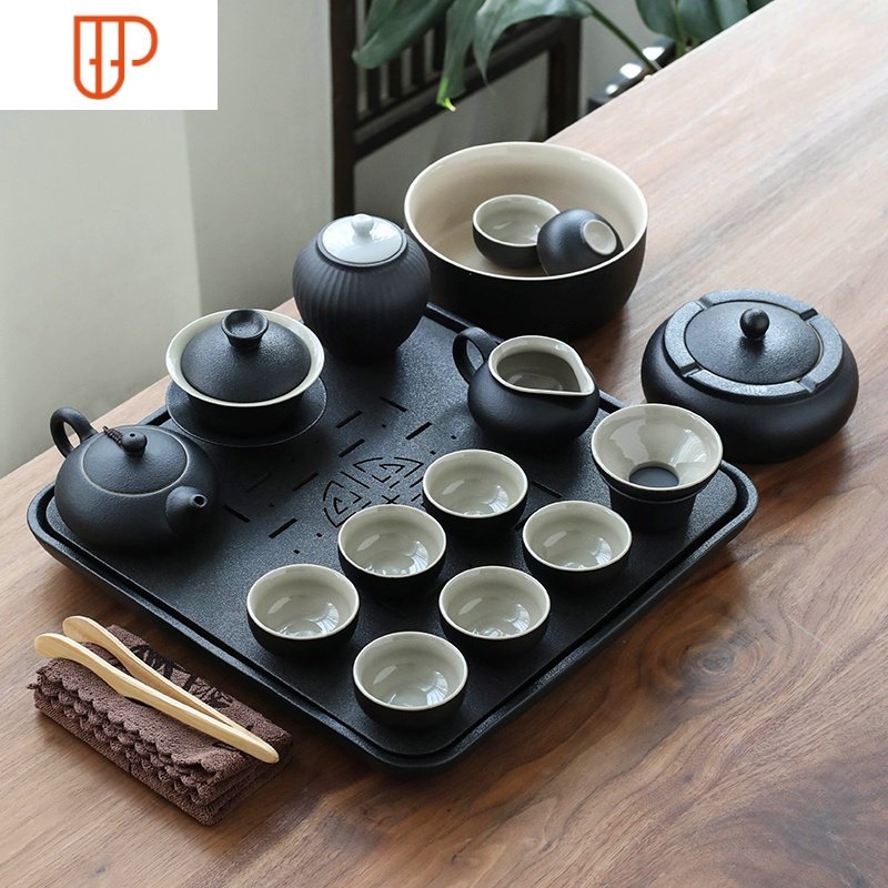 黑陶茶具套装家用小套客厅日式陶瓷功夫茶具套装办公室会客带茶盘