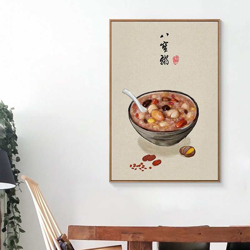 节气食物挂画现代简约饭厅厨房壁画饭店小吃店创意装饰画 C款-五花肉 90*60单幅价原木色框_360