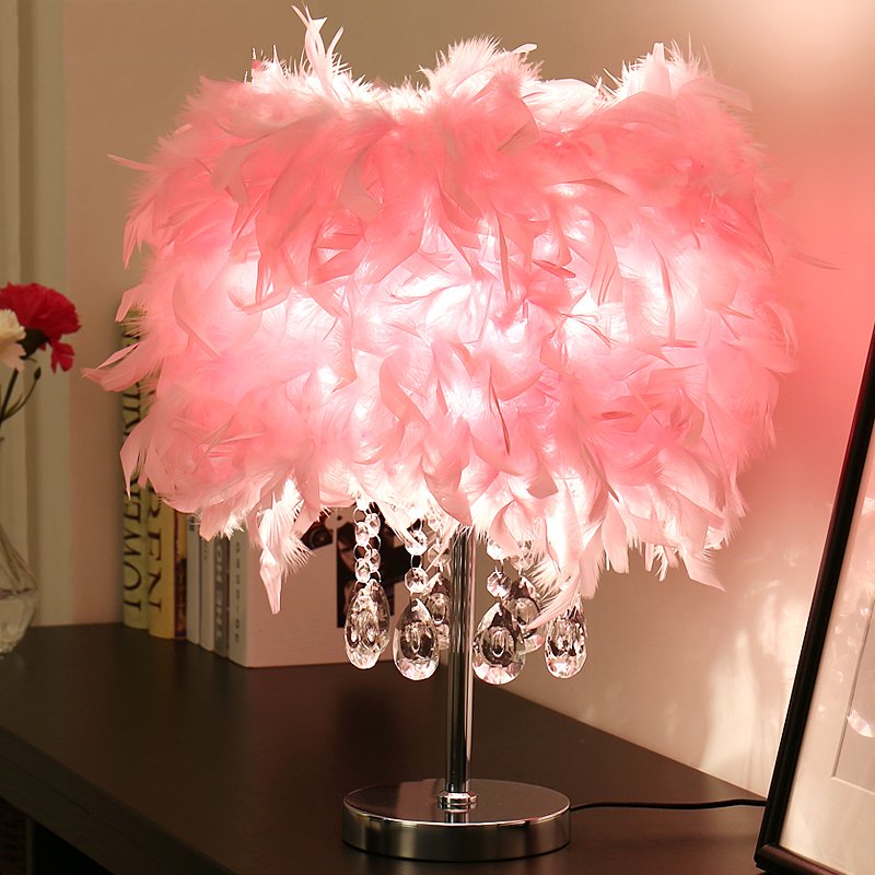 羽毛台灯卧室床头灯闪电客现代简约公主婚房创意温馨可调光遥控水晶