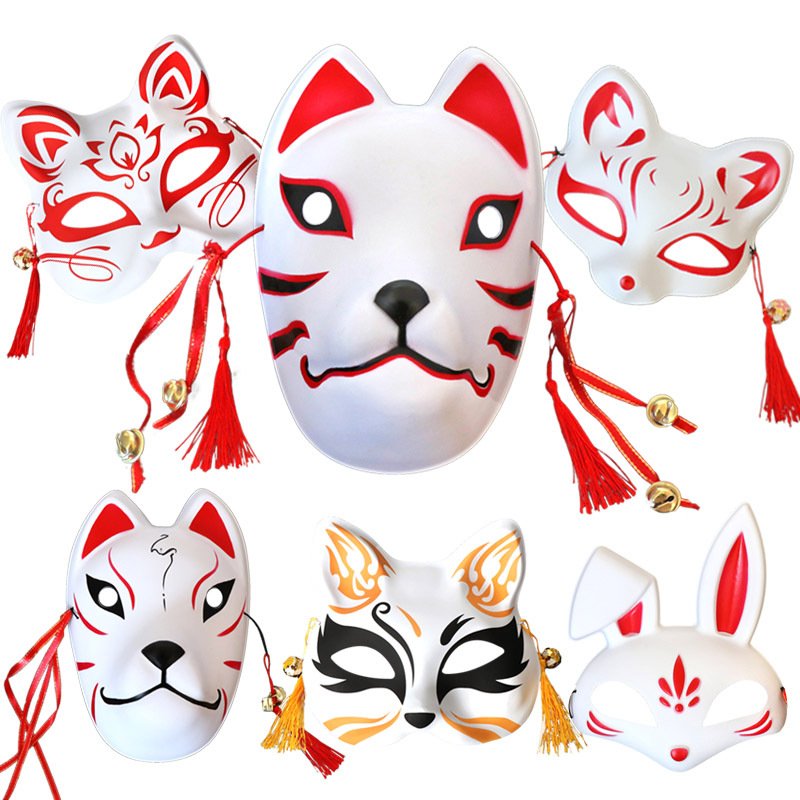 1狐妖狐狸面具彩绘日式古和风妖猫二次元半全脸猫舞会抖音面具 feng
