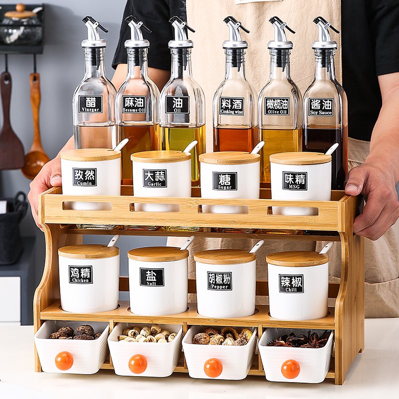家用调料组合套装厨房调料盒调味罐子调料瓶油盐酱醋调料品全套 调料盒油瓶18件套【010】破损免费补发_170