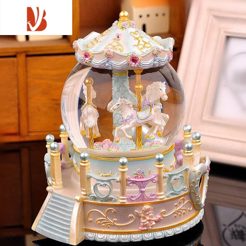 三维工匠旋转木马八音盒水晶球音乐盒生日礼物女生送女友小女孩儿童