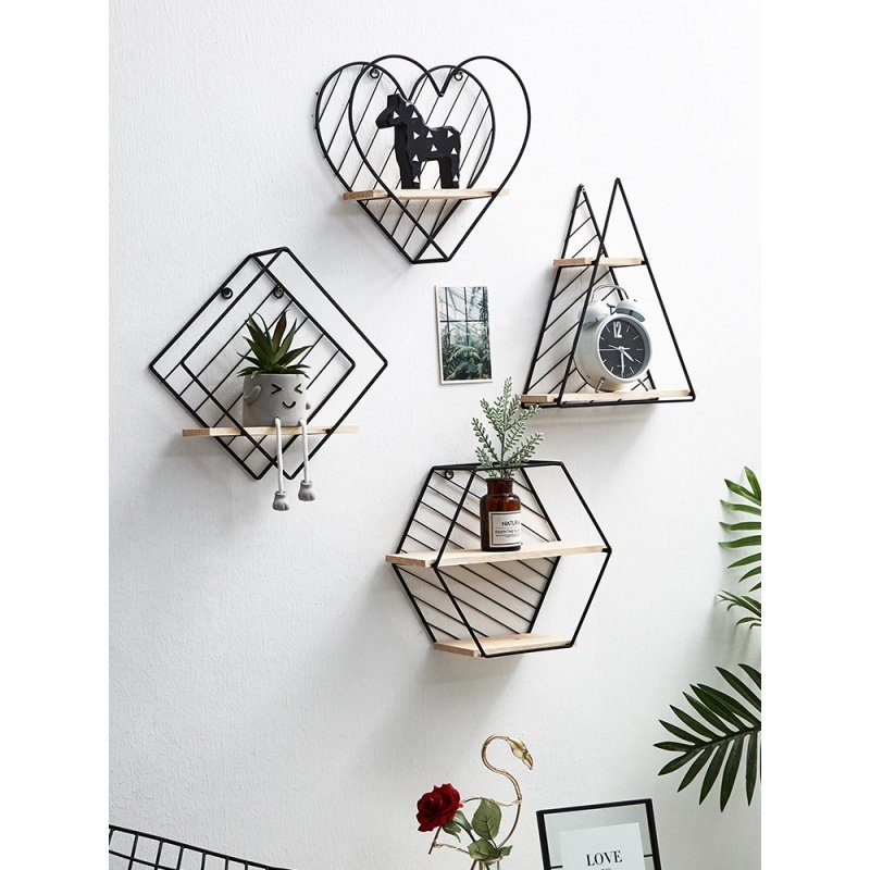 北欧ins风铁艺置物架娃娃架子办公室奶茶店墙面墙壁装饰墙上壁挂 三角