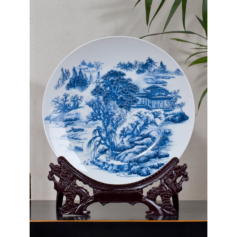 陶瓷摆件瓷器盘粉彩青花瓷装饰盘花盘子挂盘现代时尚中式家居装饰收纳