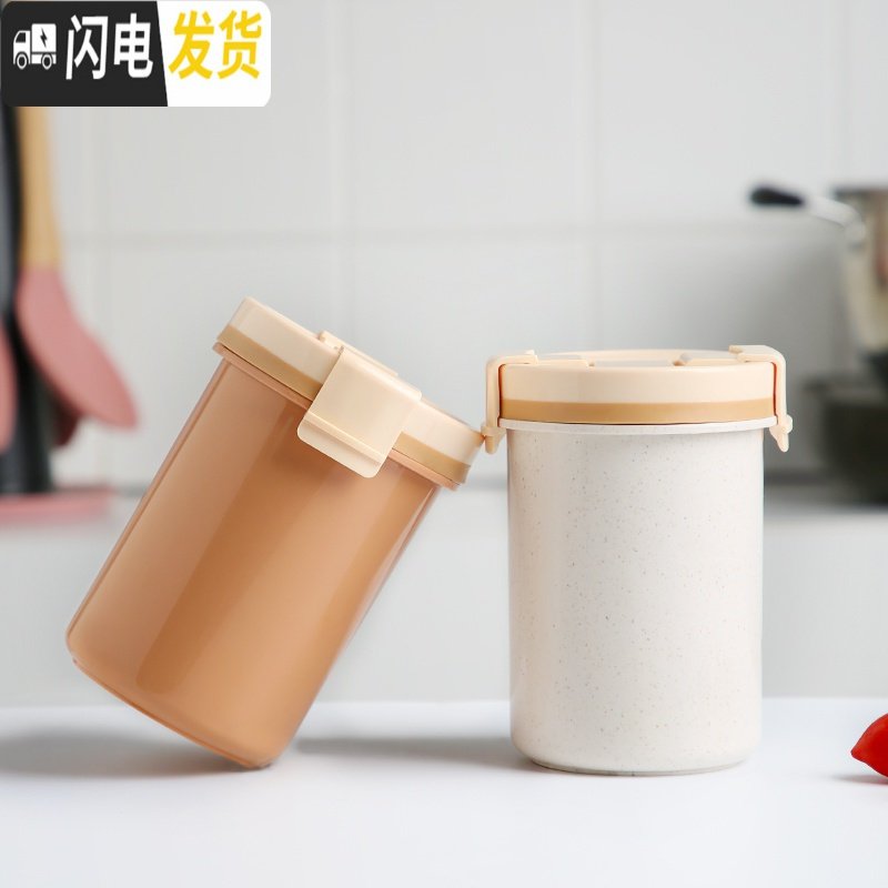 三维工匠汤杯密封带盖微波炉加热上班族装粥的杯子汤罐便携学生早餐盒便当 蓝色吉祥-350ML