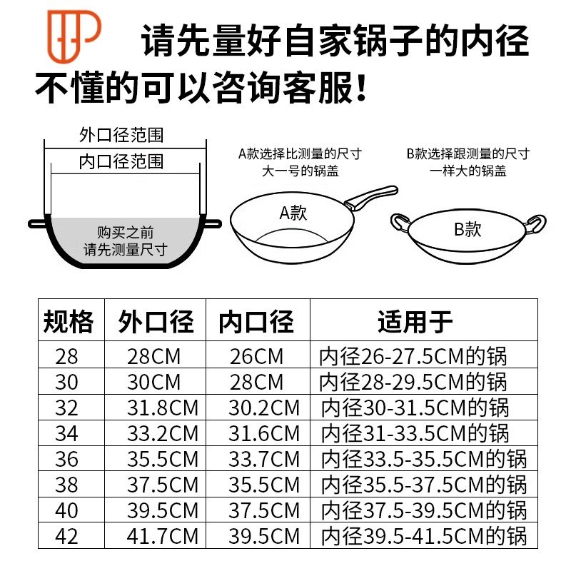 不锈钢锅盖家用炒菜锅盖子32cm34cm炒锅锅盖通用透明锅盖玻璃盖 国泰家和 钢柄42cmULDE55