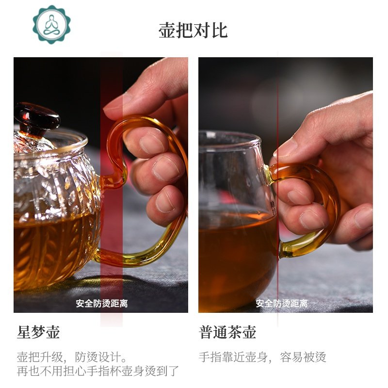 泡茶壶玻璃小茶壶茶水分离耐高温锤纹小花茶壶茶具套装 封后 星梦壶小号+琳琅小杯*4