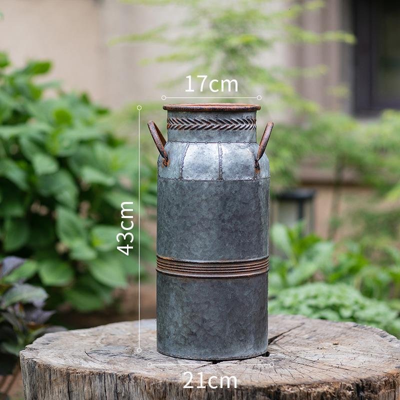 复古铁皮桶花桶 花店家用干花插花艺术复古做旧家居装饰花器 铁皮双耳高桶（小号） 大_999