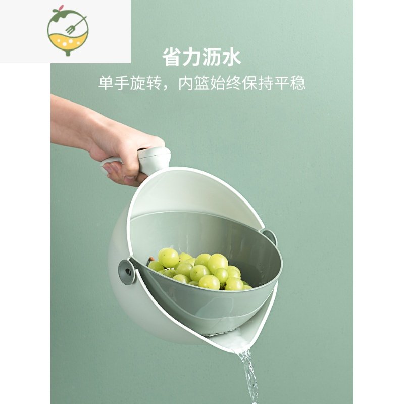 YICHENG沥水篮洗菜盆双层塑料水果篮家用厨房多功能收纳淘菜篮子果盘 经典款-U派深蓝