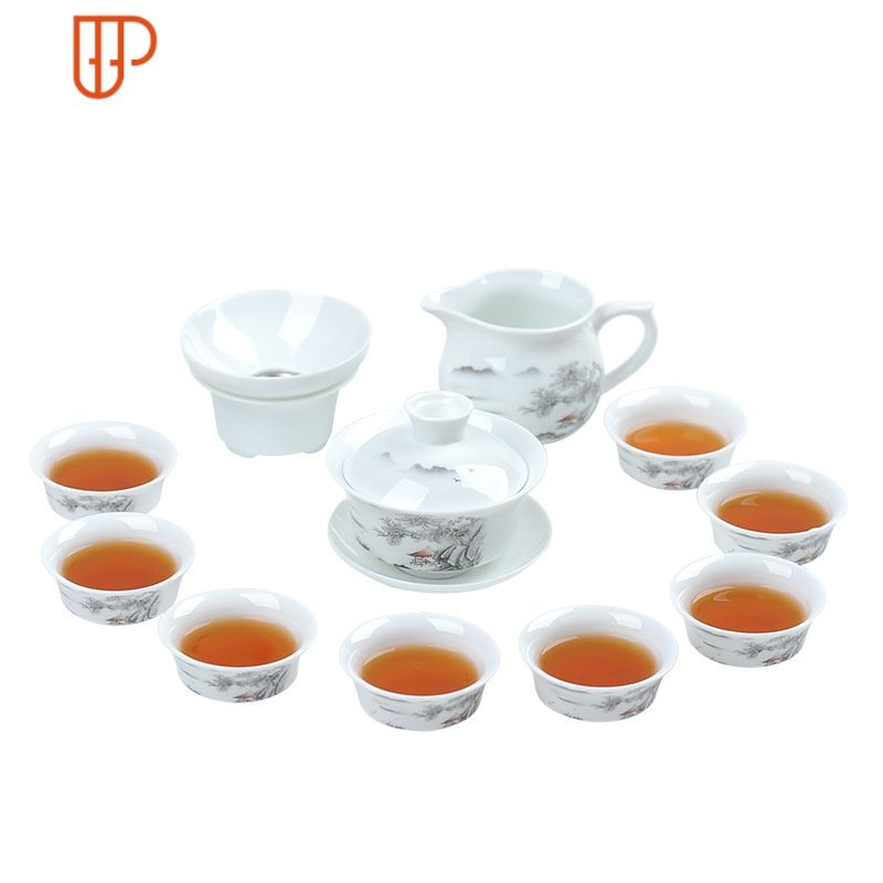 德化高白瓷茶具礼盒套装整套盖碗茶杯陶瓷礼品定制 国泰家和 12头绿竹安全包装 10件80L244