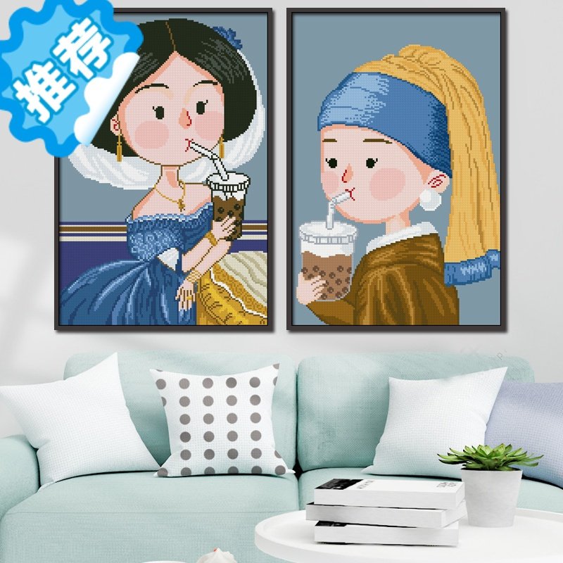 三维工匠名画十字绣小件儿童房2021新款线绣初学者小幅diy简单刺绣手工 【戴珍珠耳环的少女】丝线=30*45
