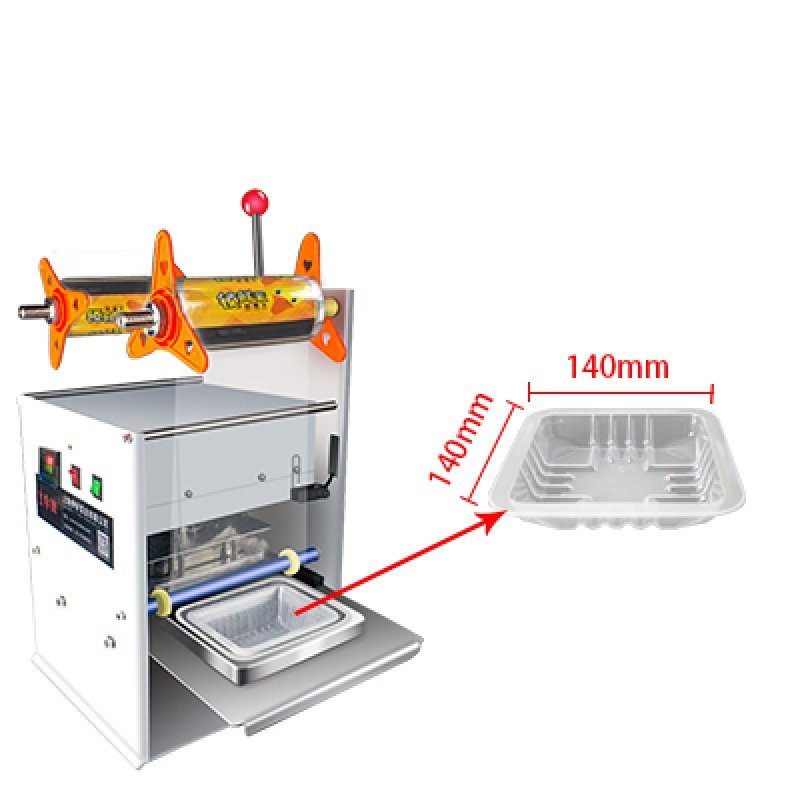 半自动快餐盒外卖封口机商用锁鲜塑料杯碗外卖打包封膜机 140*140mm口径封口机高效节能 方形