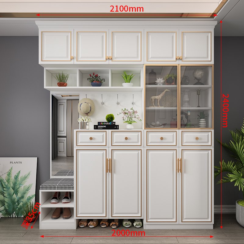 轻奢厅柜玄关柜欧式闪电客家用实木鞋柜隔断柜现代简约客厅储物柜定制 五门象牙白（200*240*35cm） 组装_873
