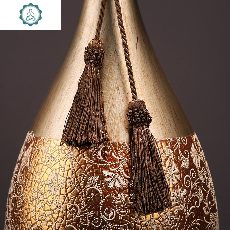 新中式花瓶创意家居装饰品客厅电视柜玄关样板间摆件贴花花器 封后 矮款树脂高35cm