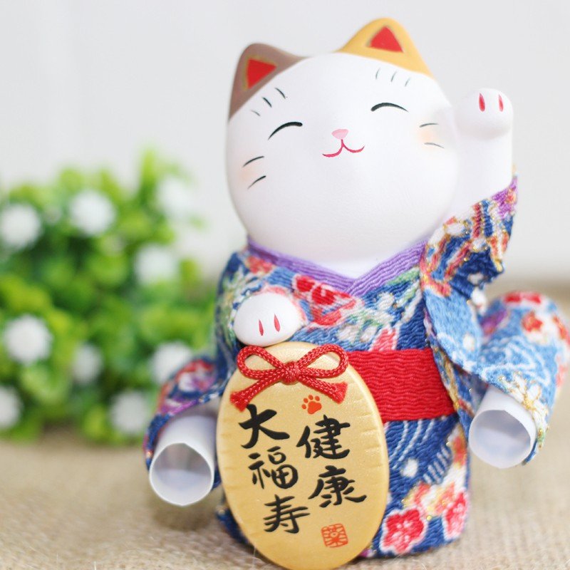 正品日本小号猫陶瓷摆件生日结婚开业创意家居摆件 三维工匠 站款良缘大成就&高10cm_414