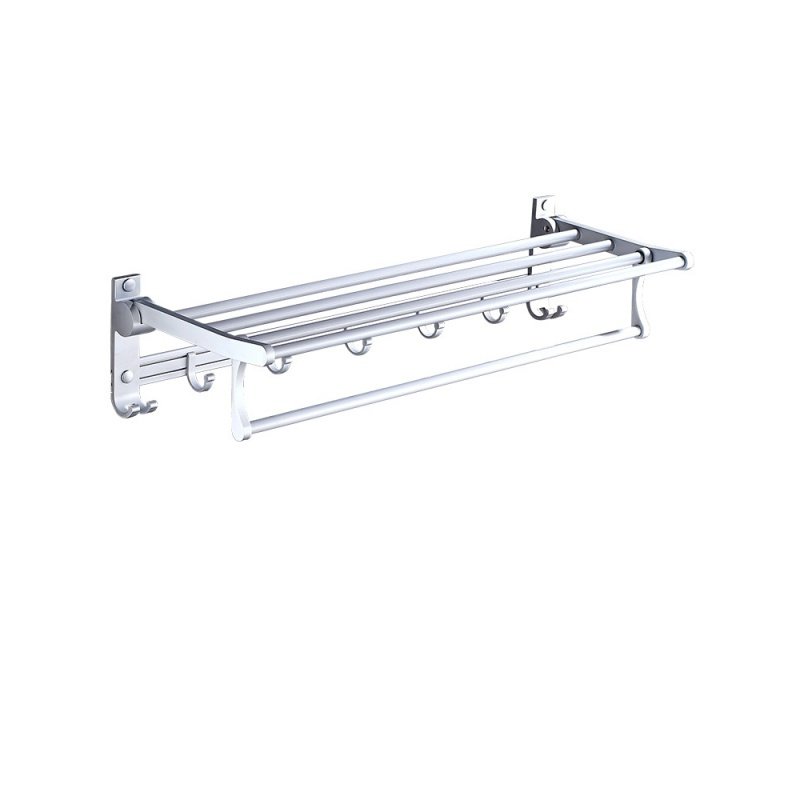 太空铝免打孔毛巾架折叠浴巾架闪电客卫浴五金双层挂架卫生间置物架 太空铝折叠浴巾架带钩60cm(免打孔)