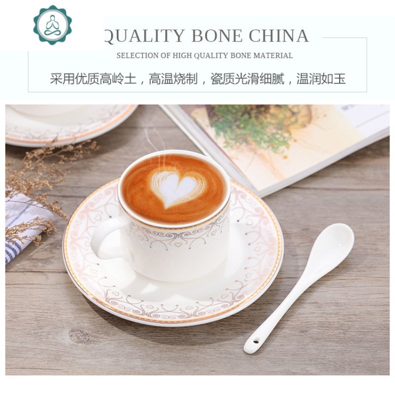 欧式陶瓷咖啡杯碟套装创意水杯套装水具套装简易描金6件套咖啡杯 封后 纯白款【4杯4碟6勺】送架