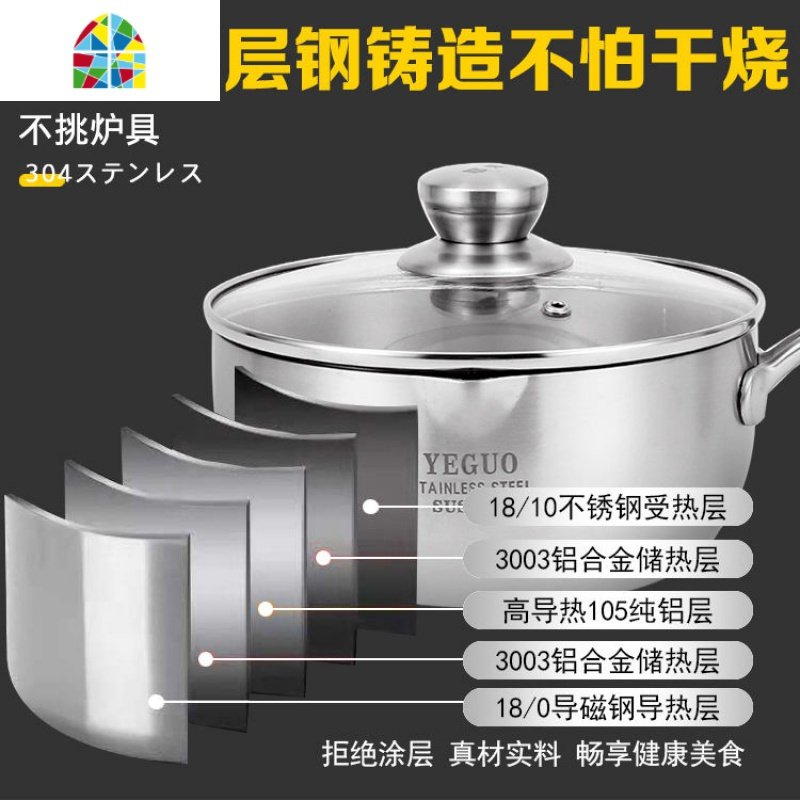 德国304不锈钢奶锅日式热奶不粘锅家用煮泡面锅宝宝辅食锅小汤锅 FENGHOU 全新升级【出口版】不粘锅收藏送沥油架