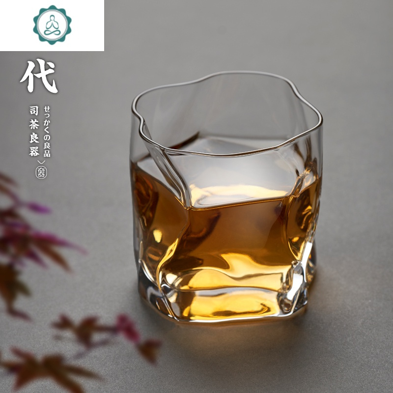 手工甩制锤纹 磨砂琉璃品茶杯玻璃杯威士忌杯 洋酒杯玻璃小茶杯 封后 富士山杯（高）350ml