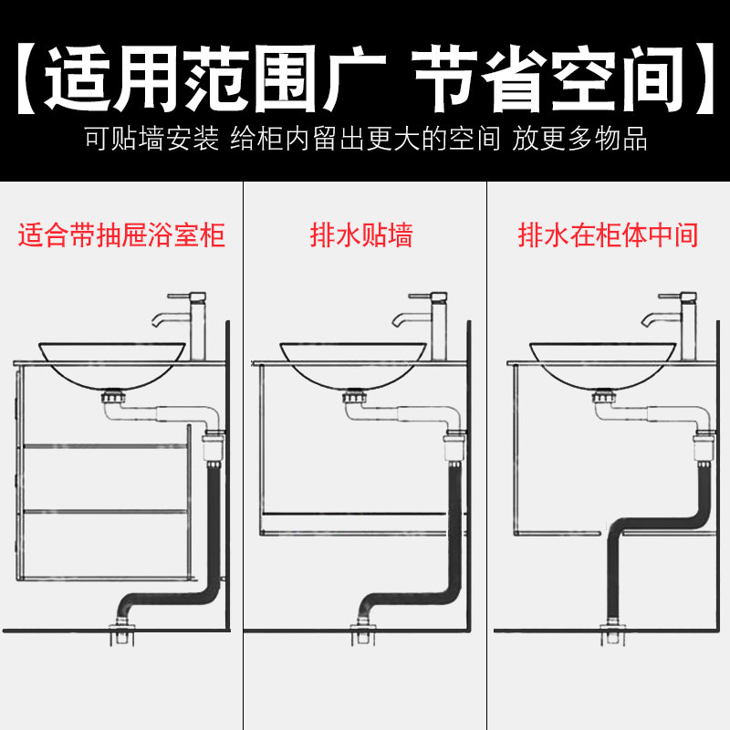 浴室柜下水管洗脸盆面盆防臭排水管手盆台盆下水管器抽屉款 【抽屉款精铜弹跳无溢水口下水器】【送生料带玻璃胶】