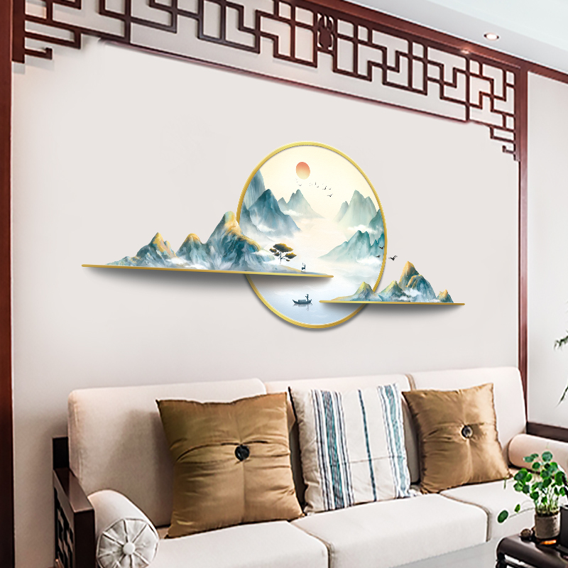 创意中国风墙壁纸自粘书房客厅沙发电视背景墙贴画中式山水画贴纸 FENGHOU D款·荷韵 特大WDDFRC