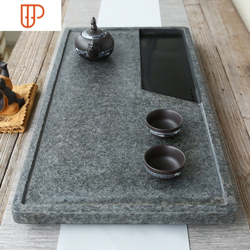 乌金石茶盘大号石头茶盘整块石材黑金石茶海家用茶台功夫茶具套装