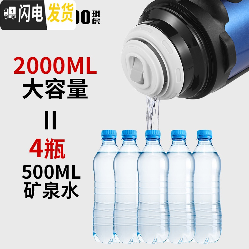 三维工匠保温瓶宝宝婴儿外出1500ml便携1000水壶冲奶粉保温杯大容量女 爵士黑2000ML