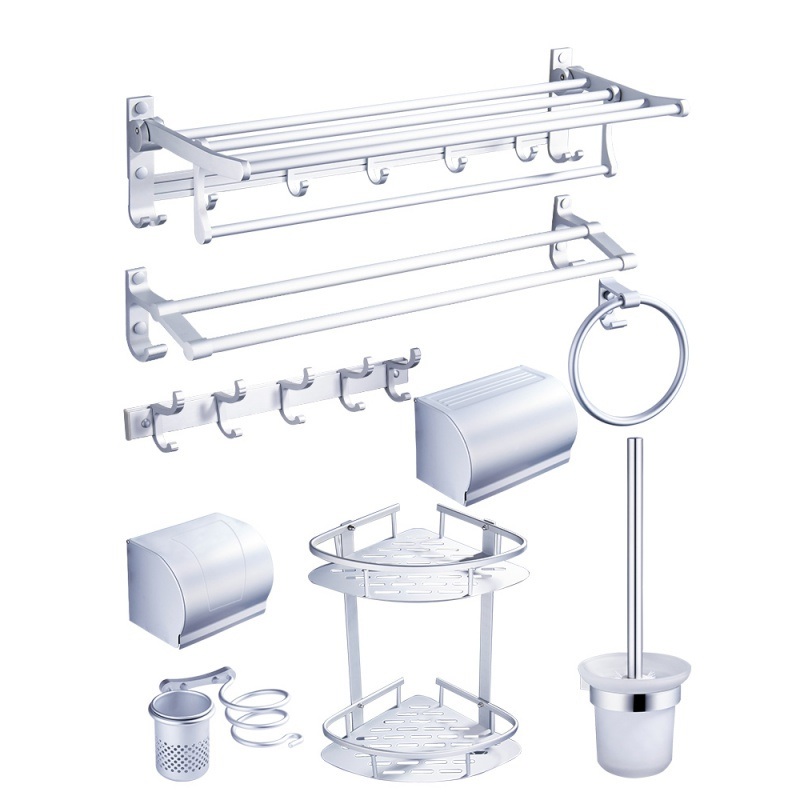 毛巾架免打孔太空铝浴巾架卫生间闪电客浴室厕所置物架卫浴五金挂件套装 【旗舰版款】8件套(升级)