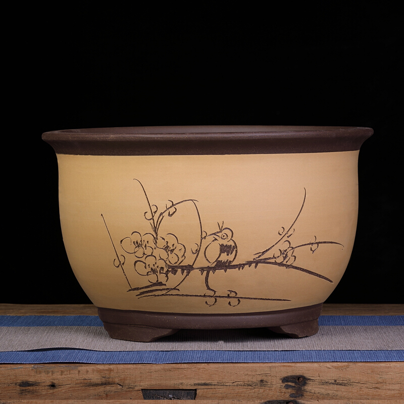 紫砂花盆大号兰花盆阳台种菜盆栽花卉特大号陶瓷花盆 t009超大号 尺寸