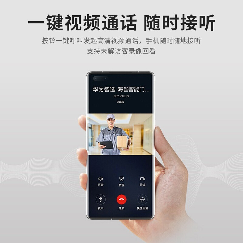 华为智选海雀铃Pro家用无线远程手机控WiFi电子猫眼可视铃二合一对讲监控防像头 金色