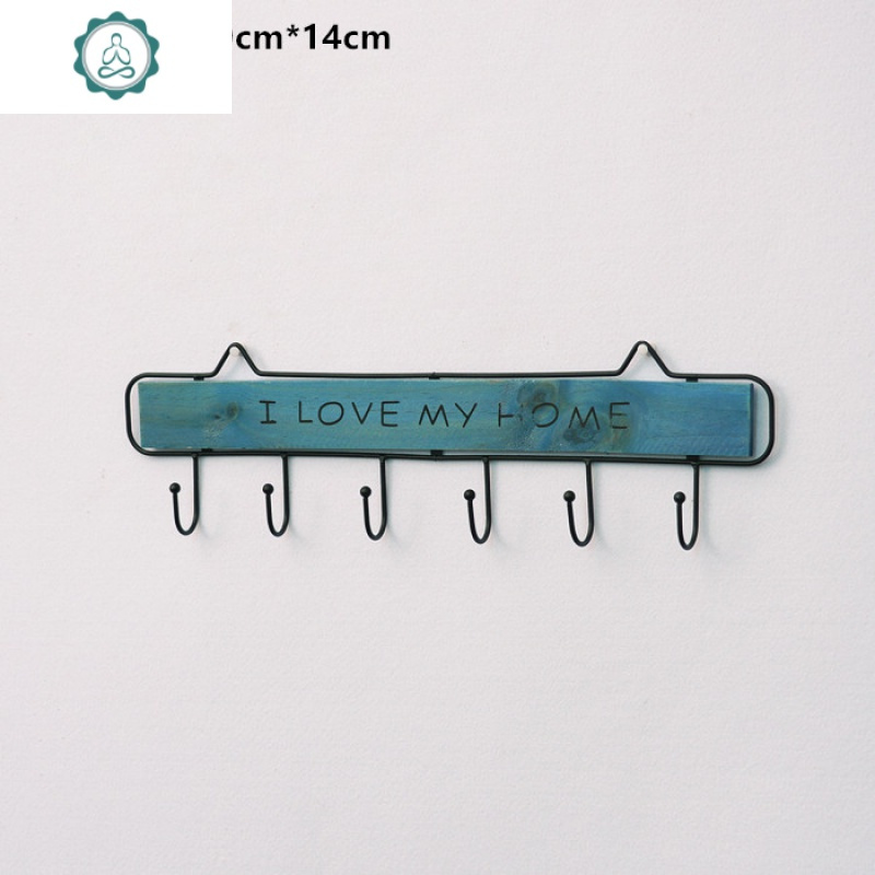 北欧玄关钥匙挂钩壁挂收纳口墙上挂衣架创意家居装饰衣帽置物架 封后 蓝色六钩