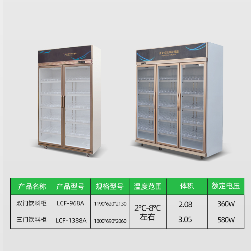 米沙熊立式展示柜 冷藏柜保鲜柜 饮料柜三门风冷玫瑰金（绿色贴纸）