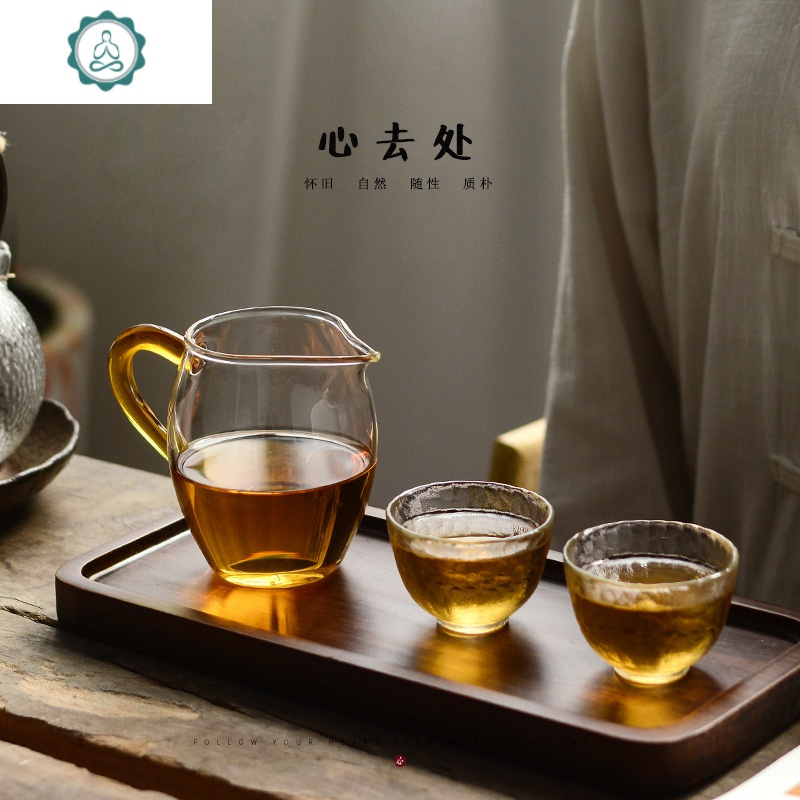 玻璃公道杯加厚耐热功夫茶具高档日式茶海单个分茶器公杯茶漏杯 封后 蓝色手柄（400ml）