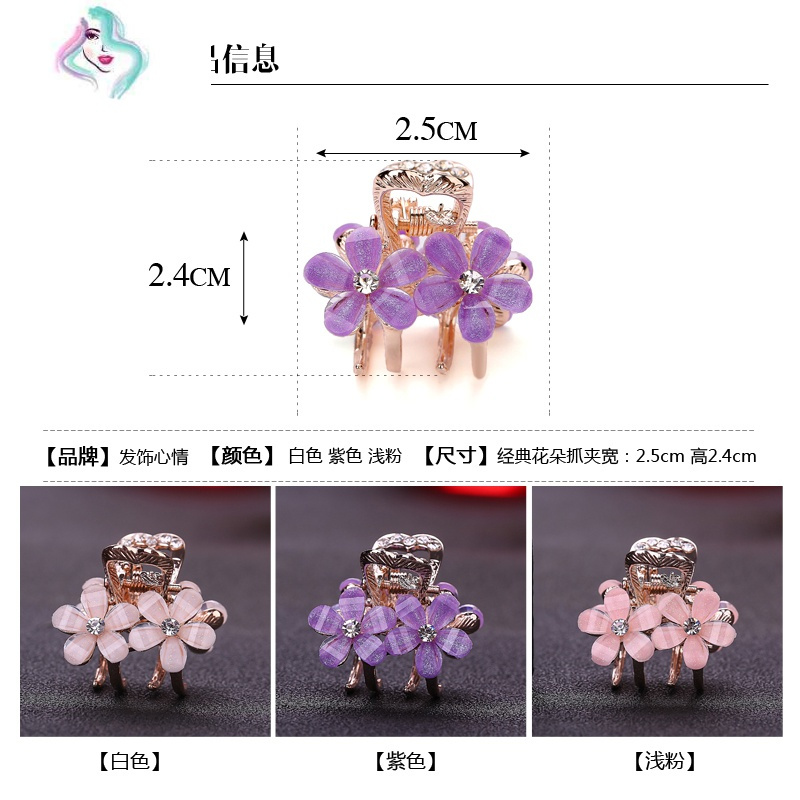 韩国水钻抓夹饰品琉璃水钻小号刘海发夹发抓韩版顶夹头饰发饰发卡 你那么美 3247浅紫色