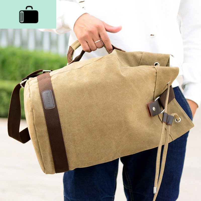 帆布水桶双肩包男包户外运动休闲大容量电脑背包旅行包学生书包潮new