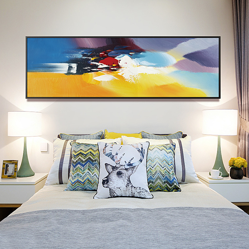 现代抽象装饰画卧室长条壁画客厅挂画沙发背景墙横幅简约酒店简欧 BU-2364 200*70单幅黑色框