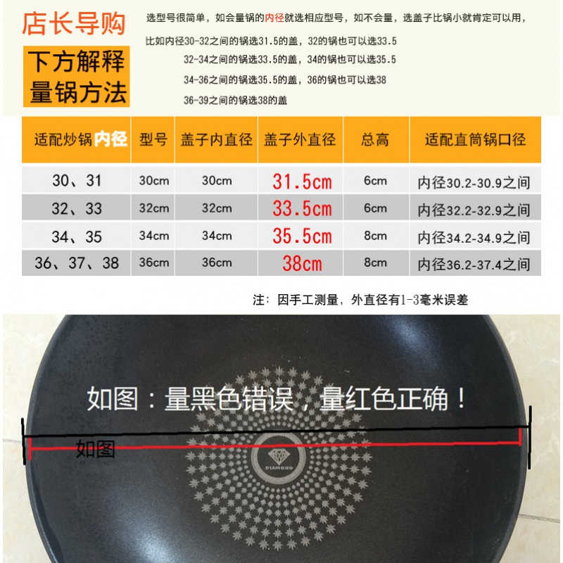 锅盖可视钢化玻璃盖不锈钢炒锅平底30cm32cm大锅盖子炒菜 盖子外直径31.5/型号30_251