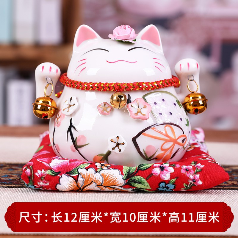 猫摆件迷你小号陶瓷存钱储蓄罐办公桌店铺家居装饰品创意 三维工匠 4.5寸小财神_981