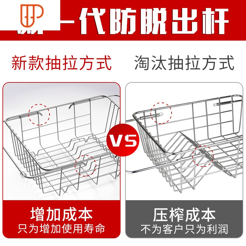 洗碗池水槽沥水架洗菜盆沥水篮304不锈钢厨房洗菜篮漏水池滤伸缩 国泰家和 3325伸缩沥水篮3F5X9L