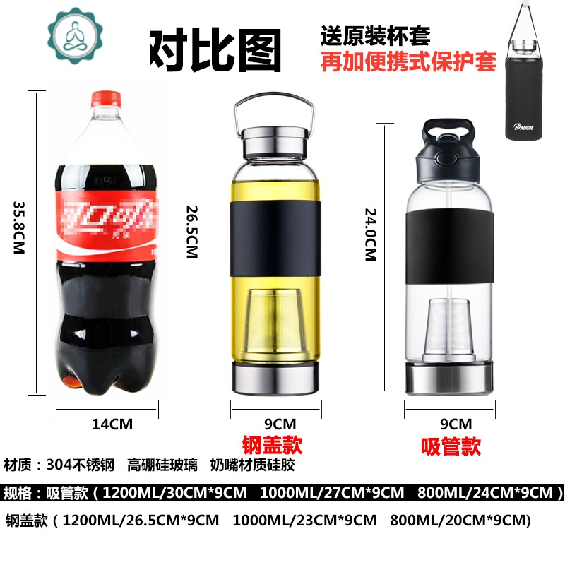 茶水分离泡茶杯大容量玻璃杯水杯男士女创意吸管杯便携杯子1000ml 封后 黑-800ml（钢盖款）