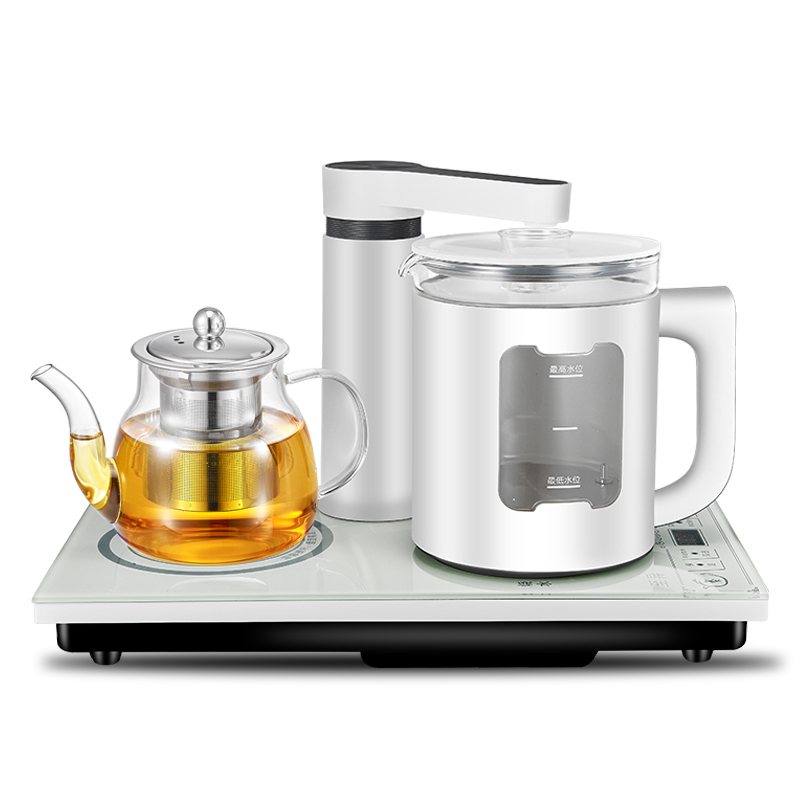 嵌入式电茶炉全自动上水玻璃茶具套装茶炉家用茶桌抽水式烧水壶时光旧巷电子茶炉 37x20防烫玻璃款--白色+6个杯子