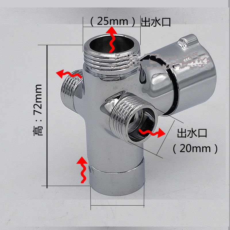花洒分水器一进二出全铜快开关三通4分6分淋浴三档转换阀CIAA配件接头 三档淋浴分水器总成