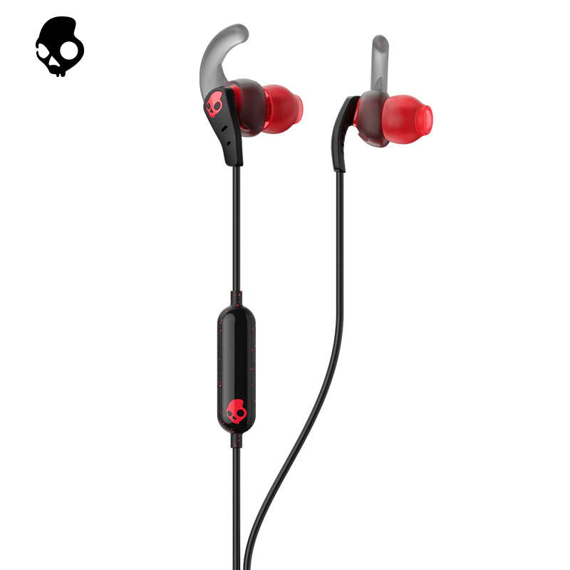 斯酷凯蒂(Skullcandy) Set 入耳式运动有线耳机 耐汗固定设计 线控语音通话耳塞 黑红色