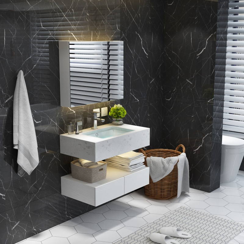 定制双盆实木智能浴室柜组合酒店卫生间挂墙式洗漱台洗手盆卫浴柜闪电