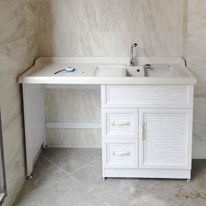 太空铝阳台洗衣柜浴室柜组合洗衣机柜洗衣池台盆带搓板定制卫浴柜(4ff