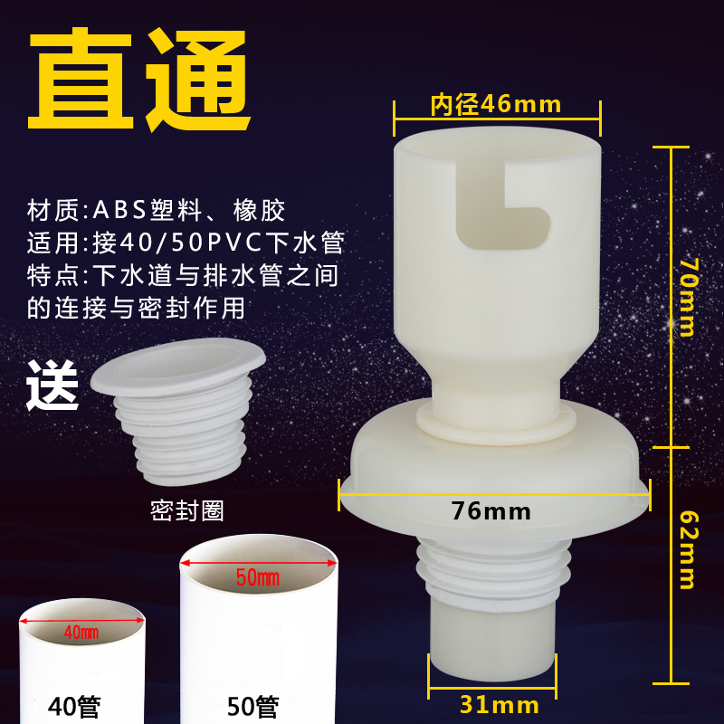 面盆洗衣机闪电客下水管地漏接头三通40/50pvc排水管一分二配件通用 直通(单面盆下水)