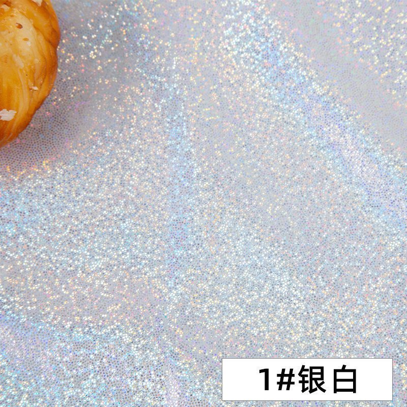 镭射幻彩布料 七彩烫金布背景布反光演出服diy面料星星纱 幻彩-玉粉/1米价