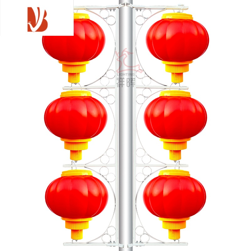 三维工匠市政工程防水led中国结太阳能路灯杆红色装饰塑料亚克力灯笼厂家 直径40 红色26WM82